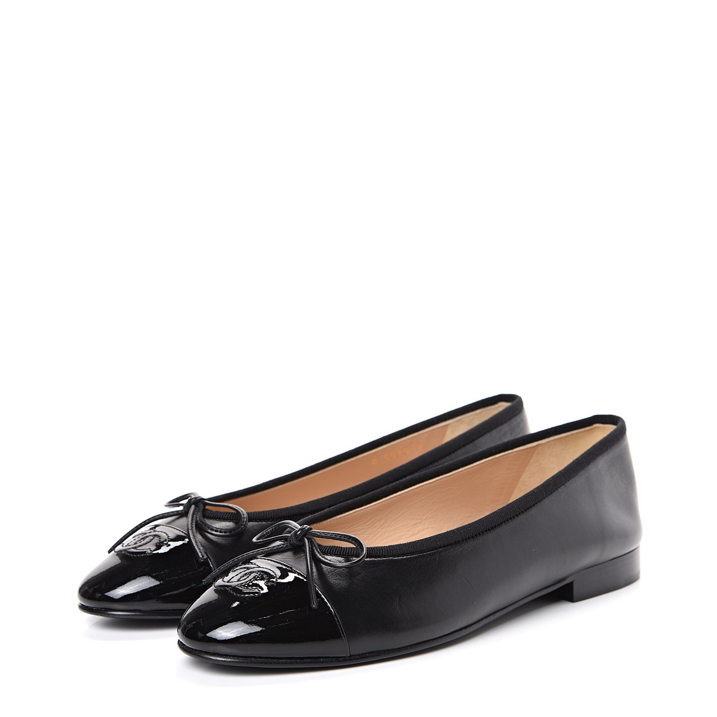 Lambskin Patent Cap Toe Ballerina Flats 38 Black