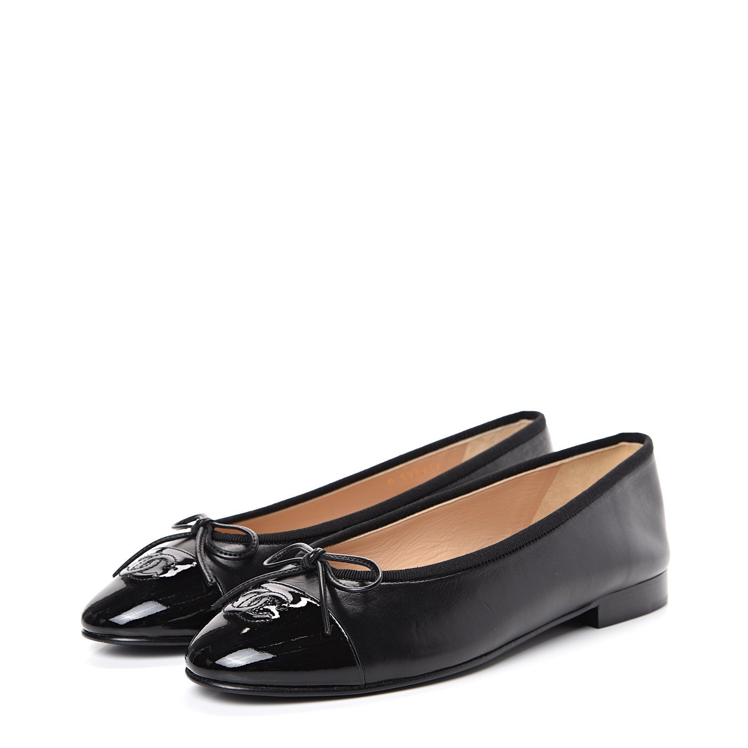 Chanel Lambskin Patent Cap Toe Ballerina Flats 38 Black 3 of 9