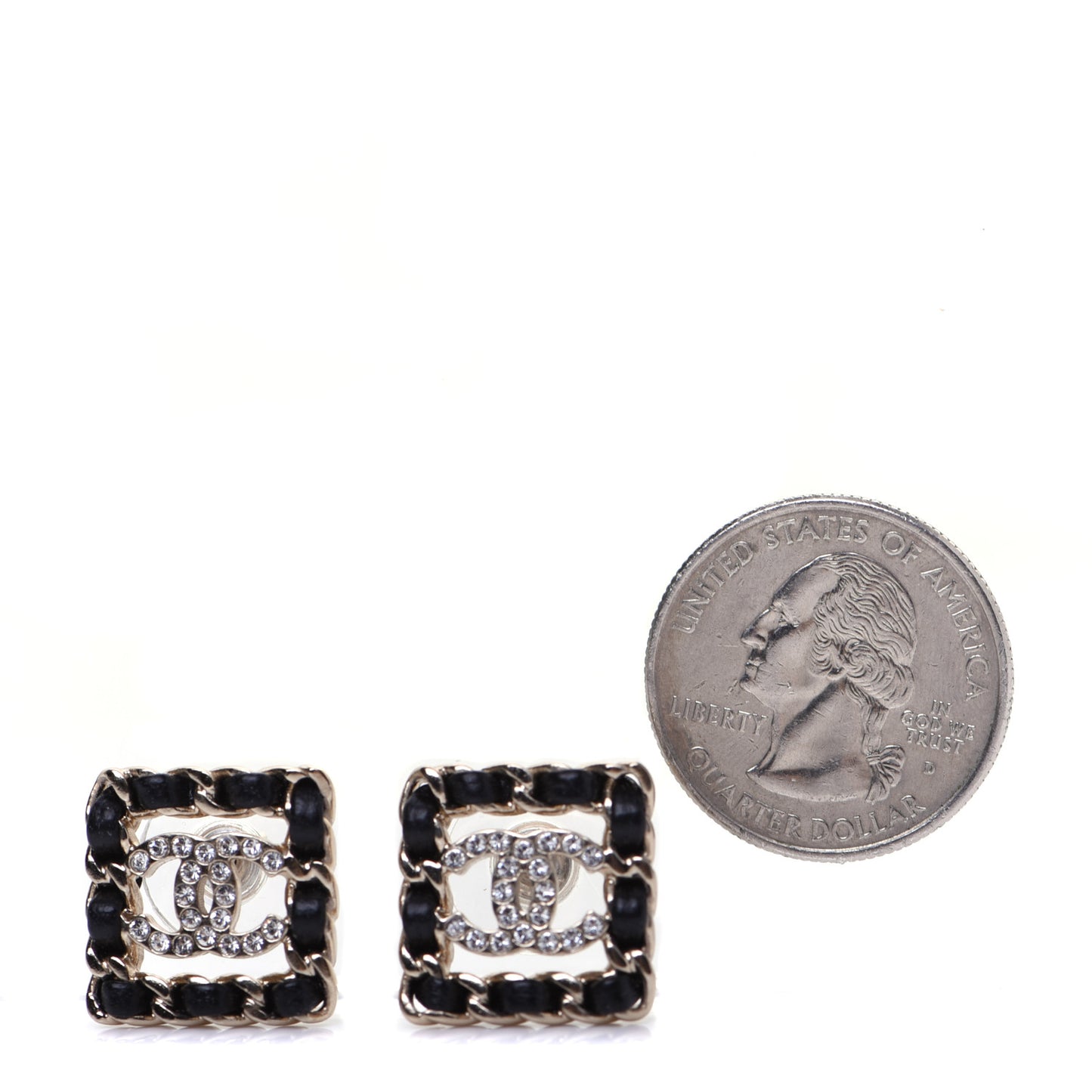 Crystal Lambskin Chain Sergeant Stud Earrings Black Gold
