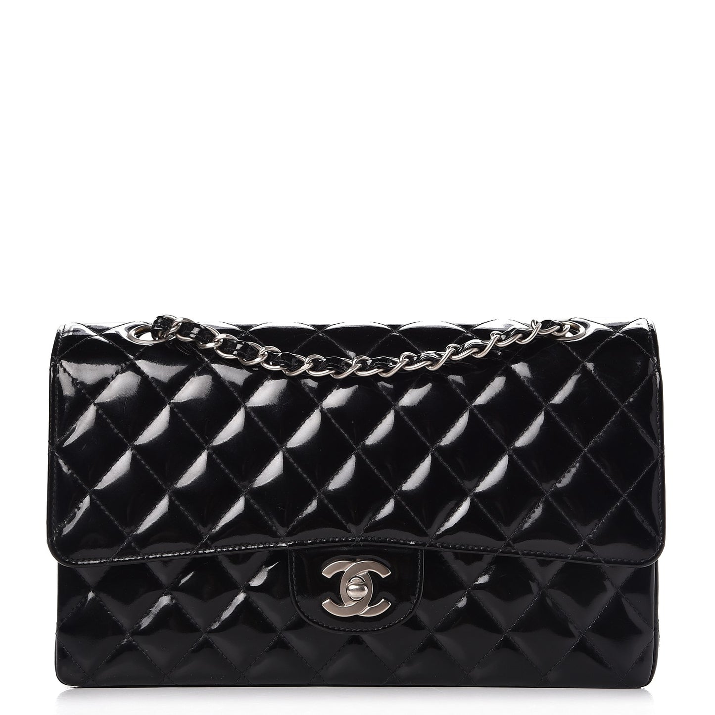 Patent Quilted Medium Double Flap Black