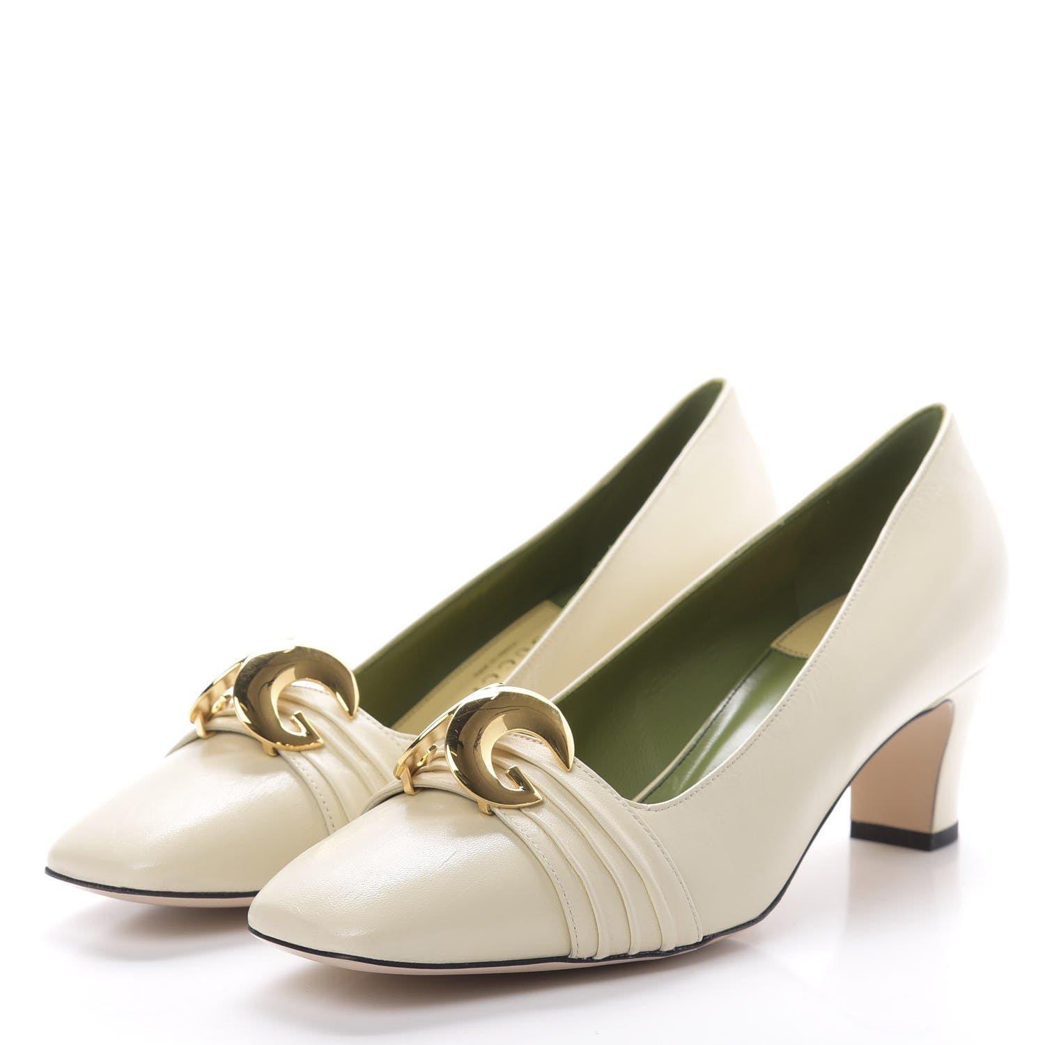 Gucci Malaga Kid Half Moon GG Square Toe Pumps 40.5 Vintage White 3 of 9