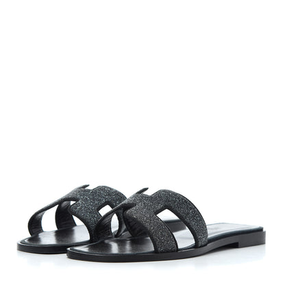 Hermes Suede Goatskin Crystal Oran Sandals 35.5 Bleu Gris 3 of 17