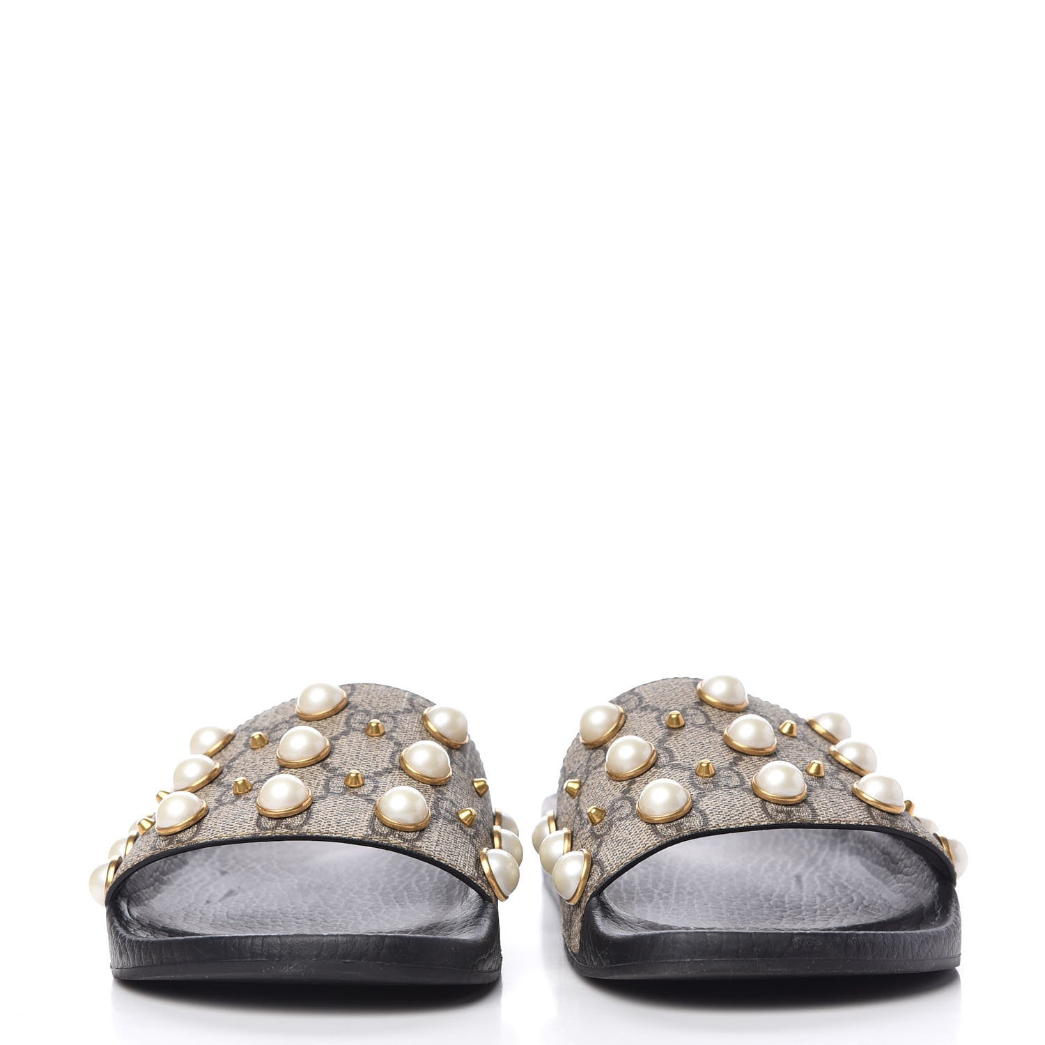 Gucci GG Supreme Monogram Slide Pearls Sandals 39 Beige 2 of 7