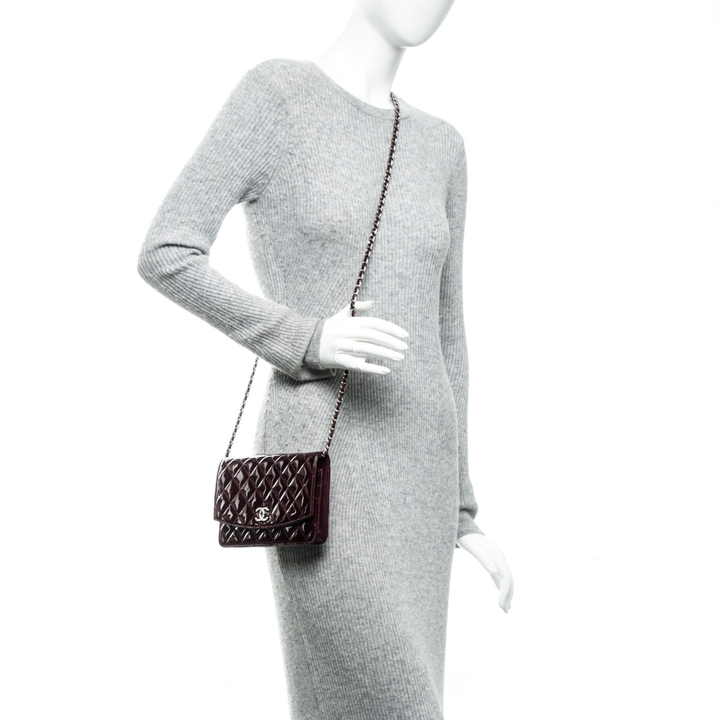 Patent Quilted Brilliant Wallet On Chain WOC Light Burgundy