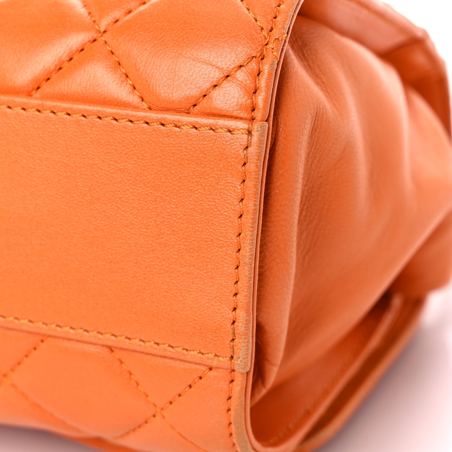 Lambskin Quilted Jumbo Grocery By Chanel Drawstring Shopping Bag Orange