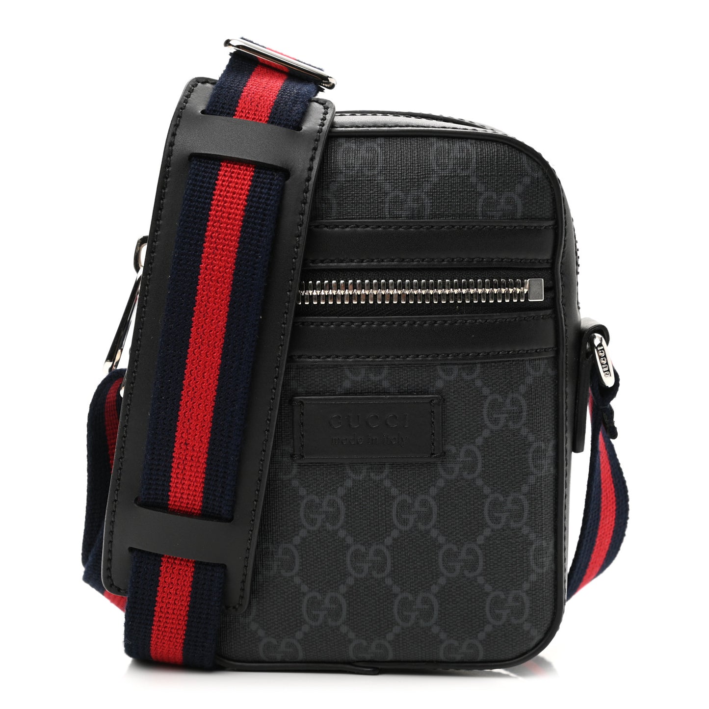 GG Supreme Monogram Appia Calfskin Web Small Camera Messenger Bag Black Grey