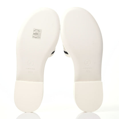 Chanel Lambskin Embroidered Logo Mules 36.5 Ivory Black 7 of 11