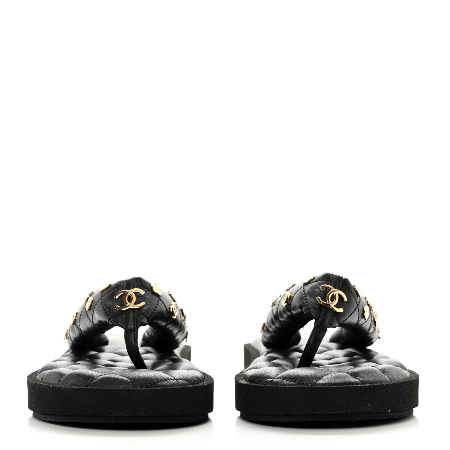 Chanel Lambskin Quilted Padded Charms Thong Sandals 40.5 Black 2 of 8