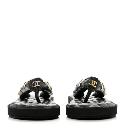 Chanel Lambskin Quilted Padded Charms Thong Sandals 40.5 Black 2 of 8