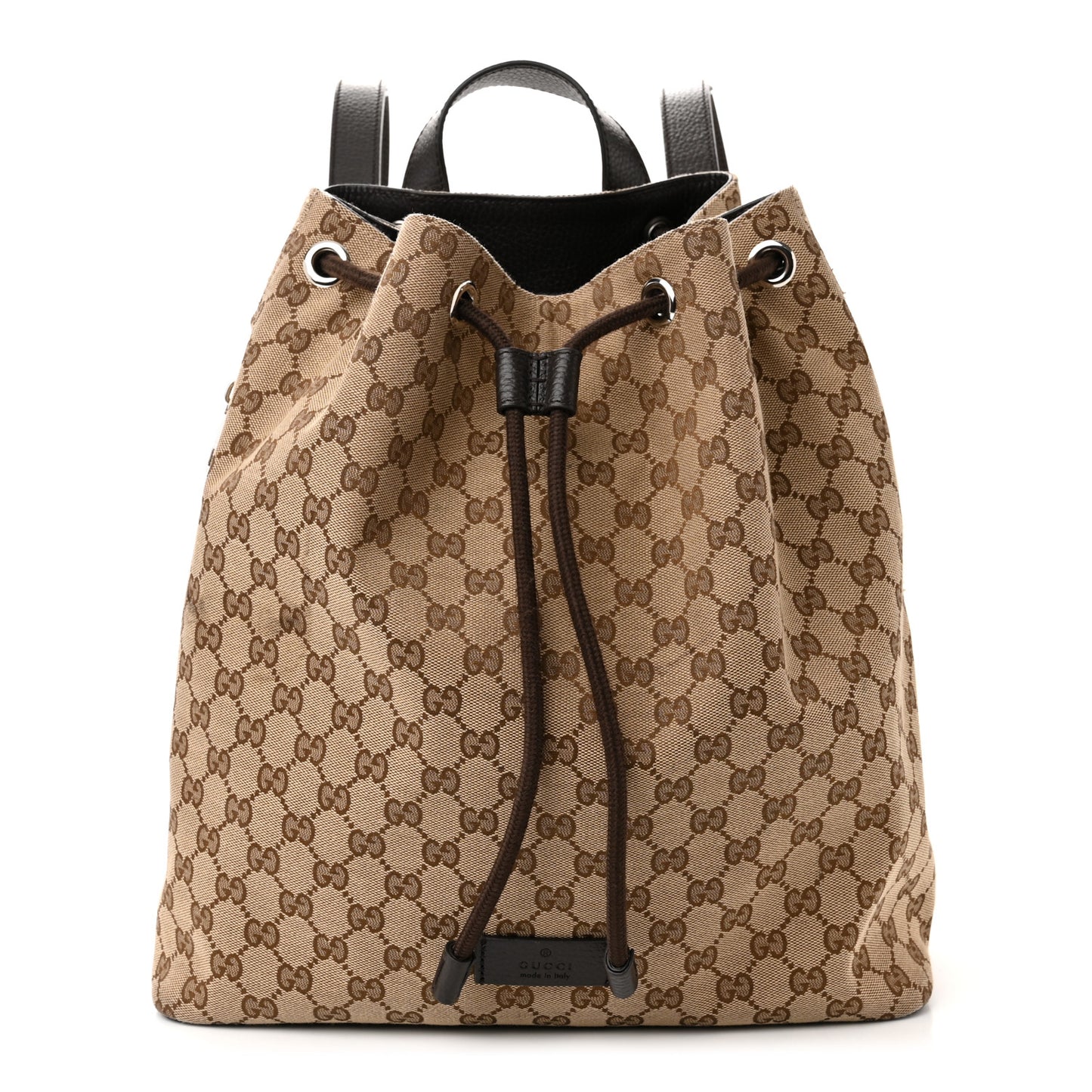 Monogram Dollar Calfskin O Drawstring Backpack Beige Ebony Testa di Moro Dark Chocolate