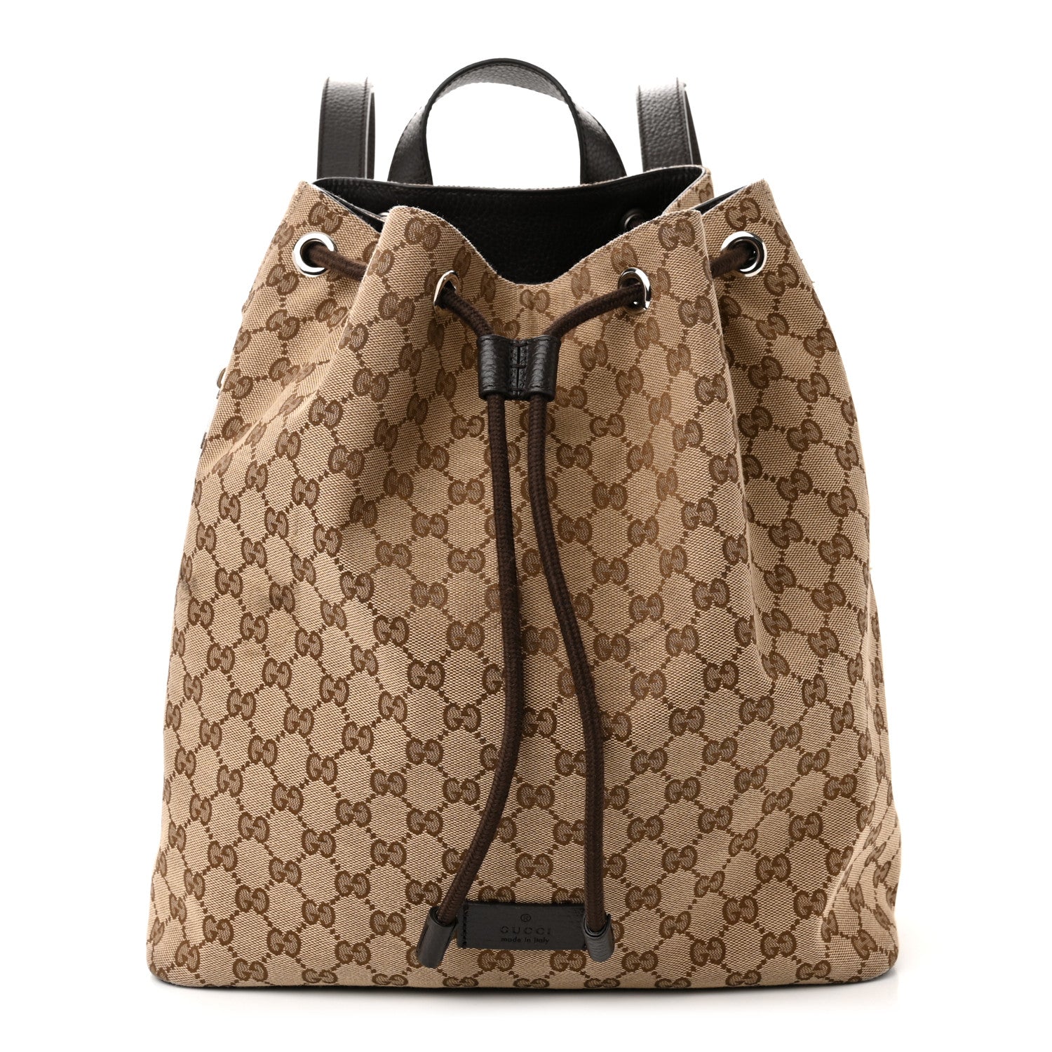 Gucci Monogram Dollar Calfskin O Drawstring Backpack Beige Ebony Testa di Moro Dark Chocolate 1 of 13