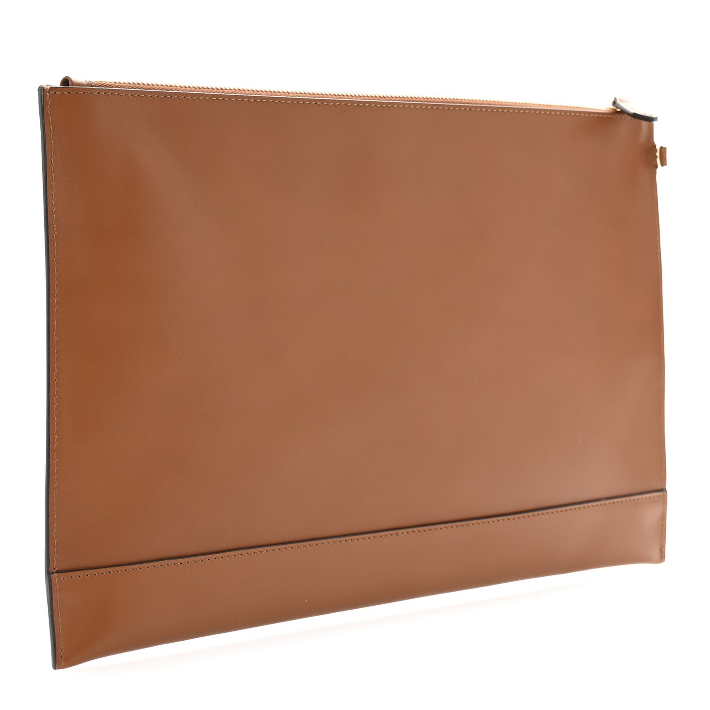 Vitello King Logo Embossed Large Flat Pouch Cuoio