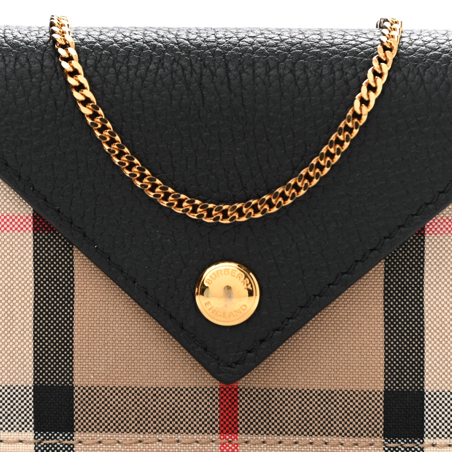 Grainy Calfskin Vintage Check Jade Card Case On Chain Black