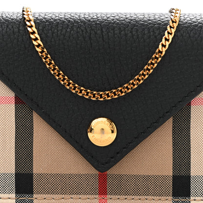 Burberry Grainy Calfskin Vintage Check Jade Card Case On Chain Black 7 of 10