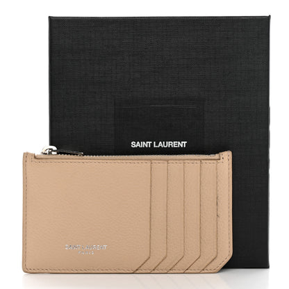 Saint Laurent Grained Calfskin 5 Fragments Zip Pouch Card Holder Nude Powder 10 of 10