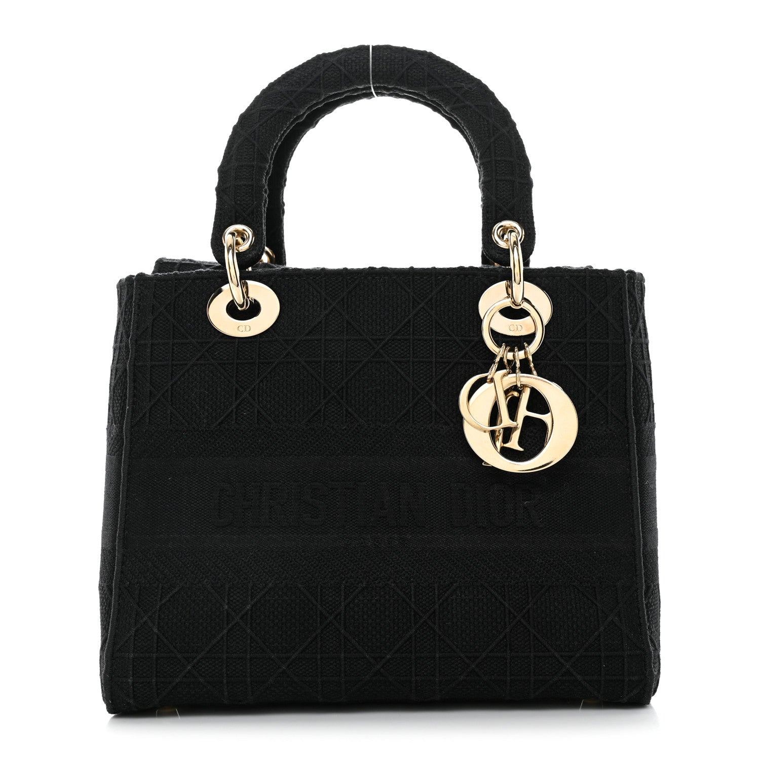 Christian Dior Canvas Embroidered Cannage Medium Lady D-Lite Black 1 of 10