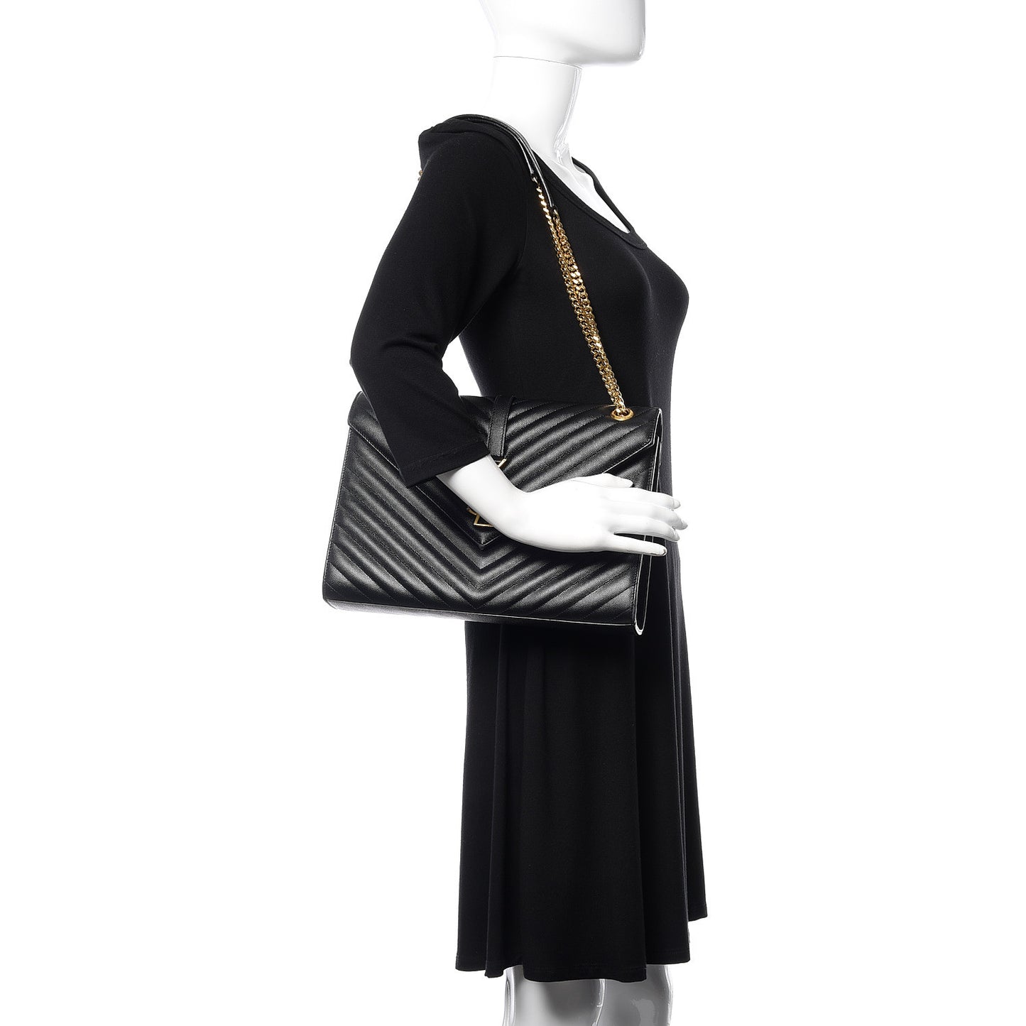 Grain De Poudre Matelasse Chevron Large Monogram Satchel Black