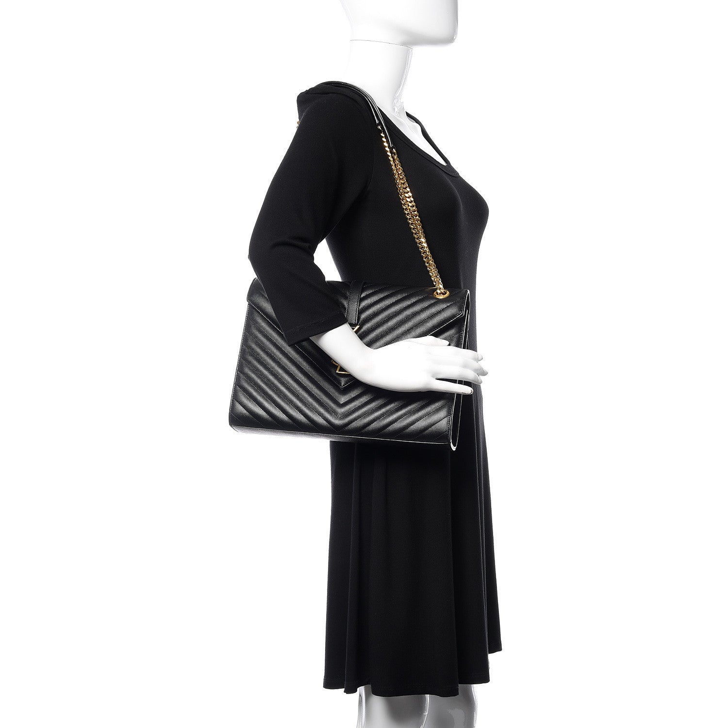 Saint Laurent Grain De Poudre Matelasse Chevron Large Monogram Satchel Black 2 of 11