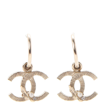 Chanel Crystal Pearl CC Drop Leaf Earrings Gold 1 of 6