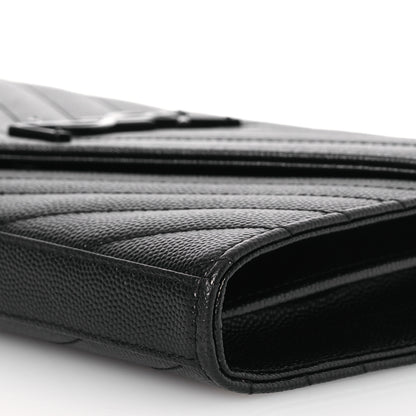 Saint Laurent Grain De Poudre Matelasse Chevron Monogram Monochrome Envelope Chain Wallet Black 12 of 15