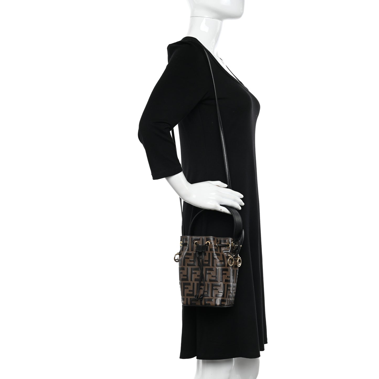 Vitello Liberty F is Fendi Bi-Color FF 1974 Embossed Mini Mon Tresor Bucket Bag Maya Black