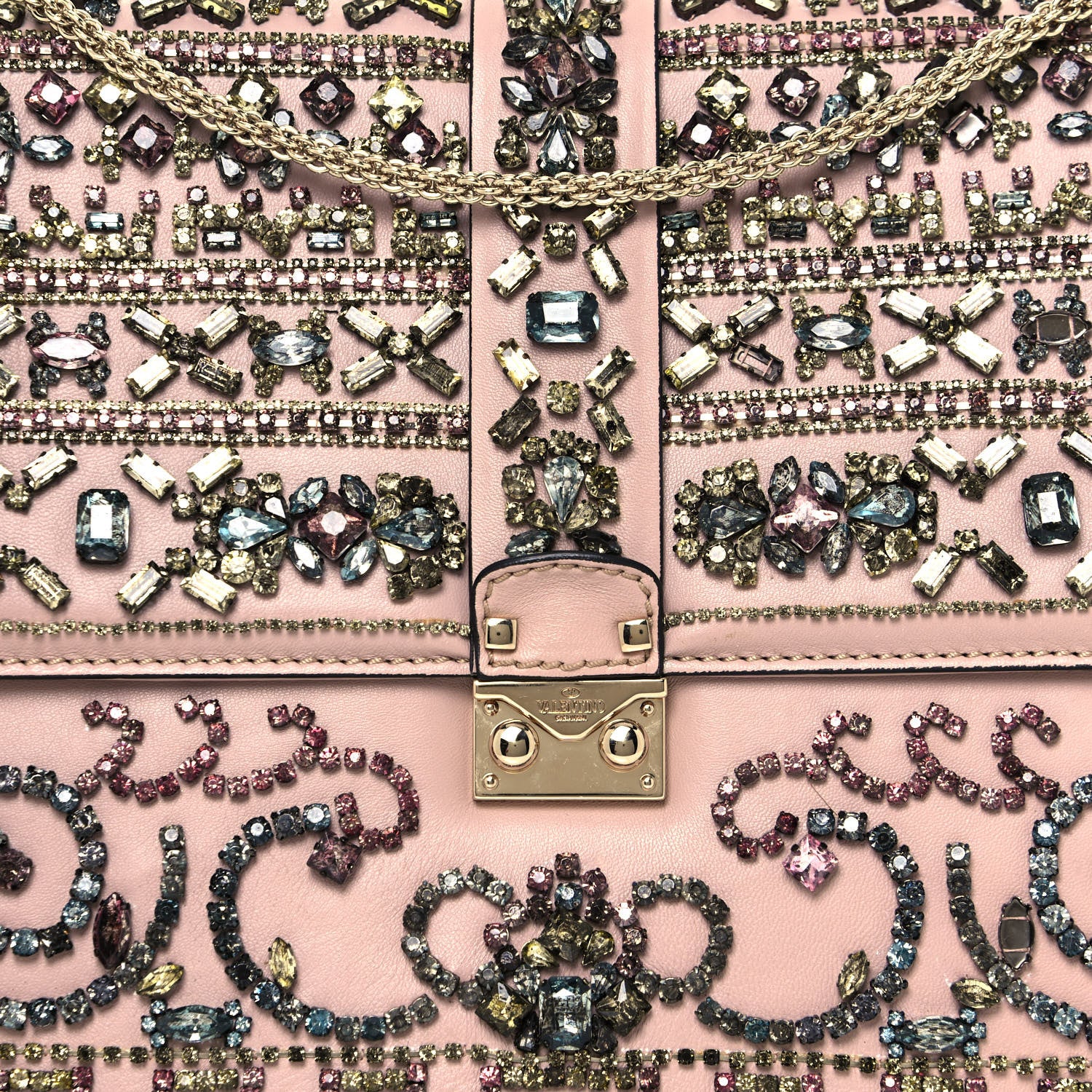 Valentino Garavani Vitello Crystal Embellished Medium Glam Lock Rockstud Flap Poudre 8 of 18