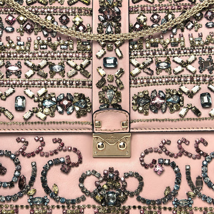 Valentino Garavani Vitello Crystal Embellished Medium Glam Lock Rockstud Flap Poudre 8 of 18