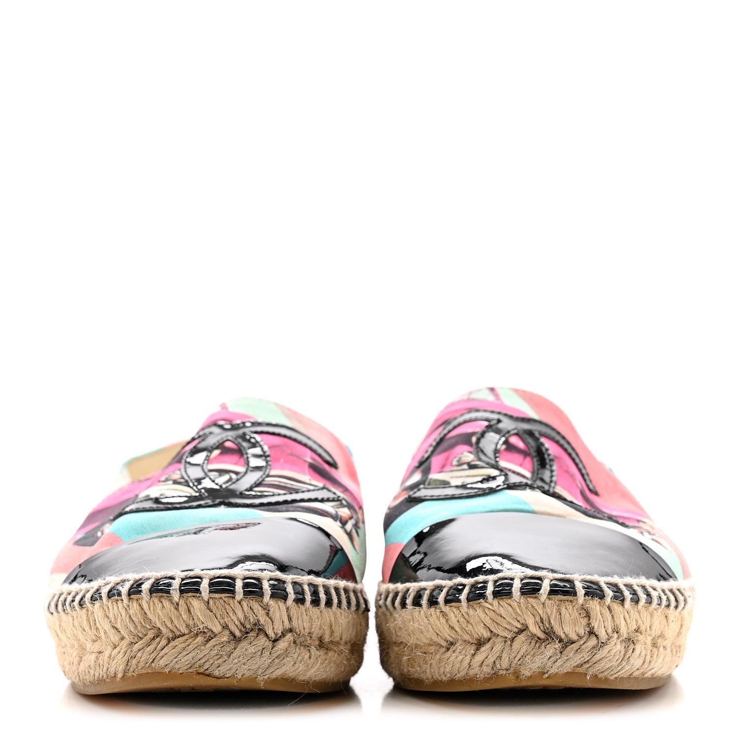 Chanel Fabric Patent CC Espadrilles 38 Multicolor Black 3 of 9