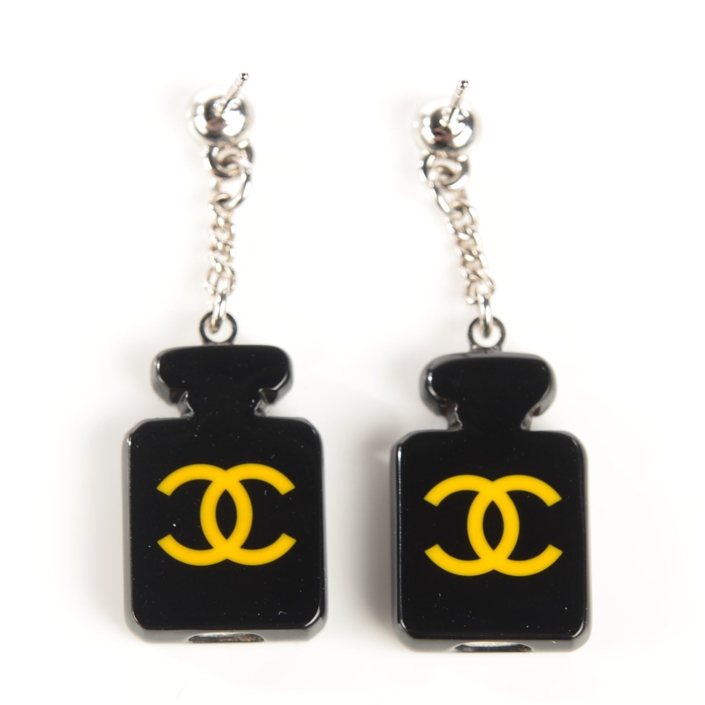 Resin Perfume Bottle CC Earrings Black Yellow Orange