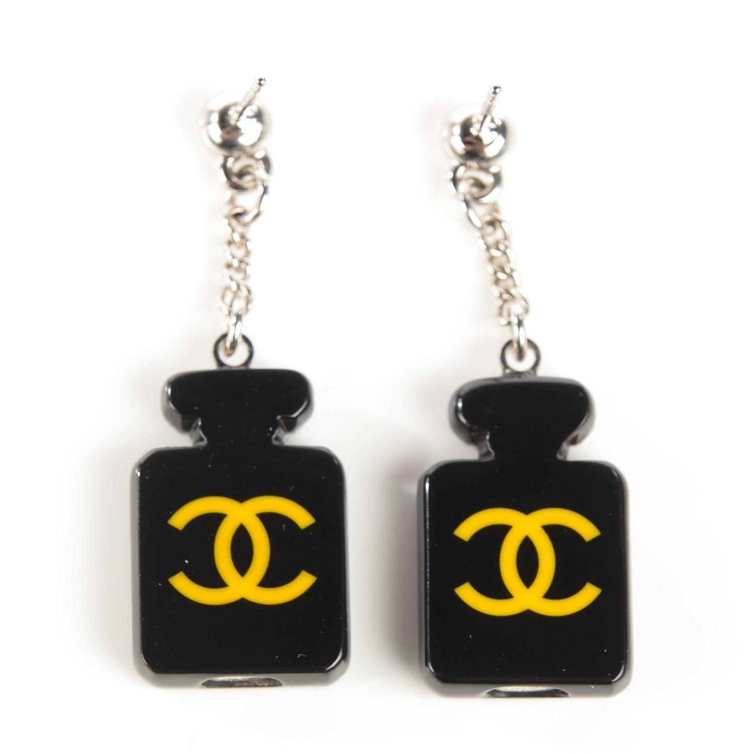 Chanel Resin Perfume Bottle CC Earrings Black Yellow Orange 3 of 4