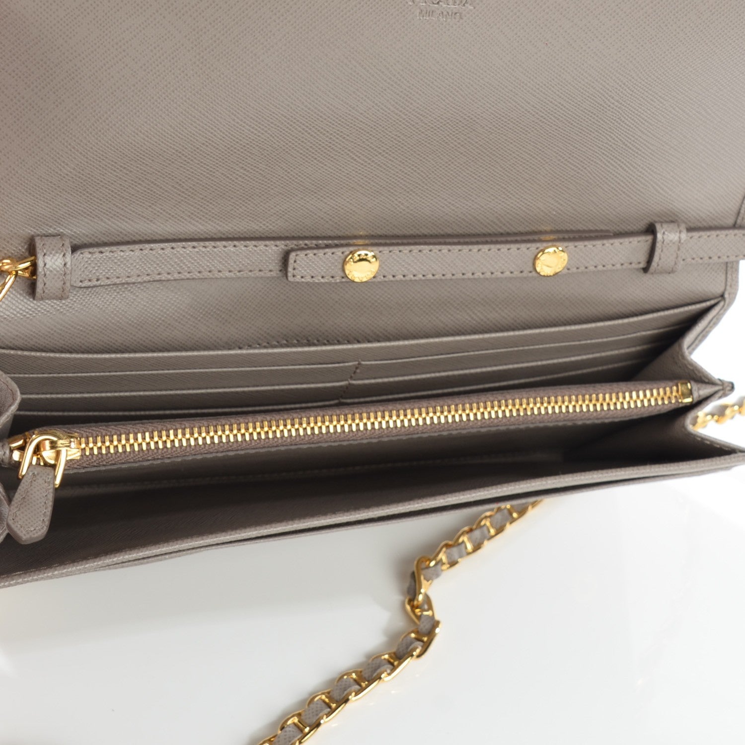 Prada Saffiano Metal Oro Chain Wallet Argilla 5 of 8