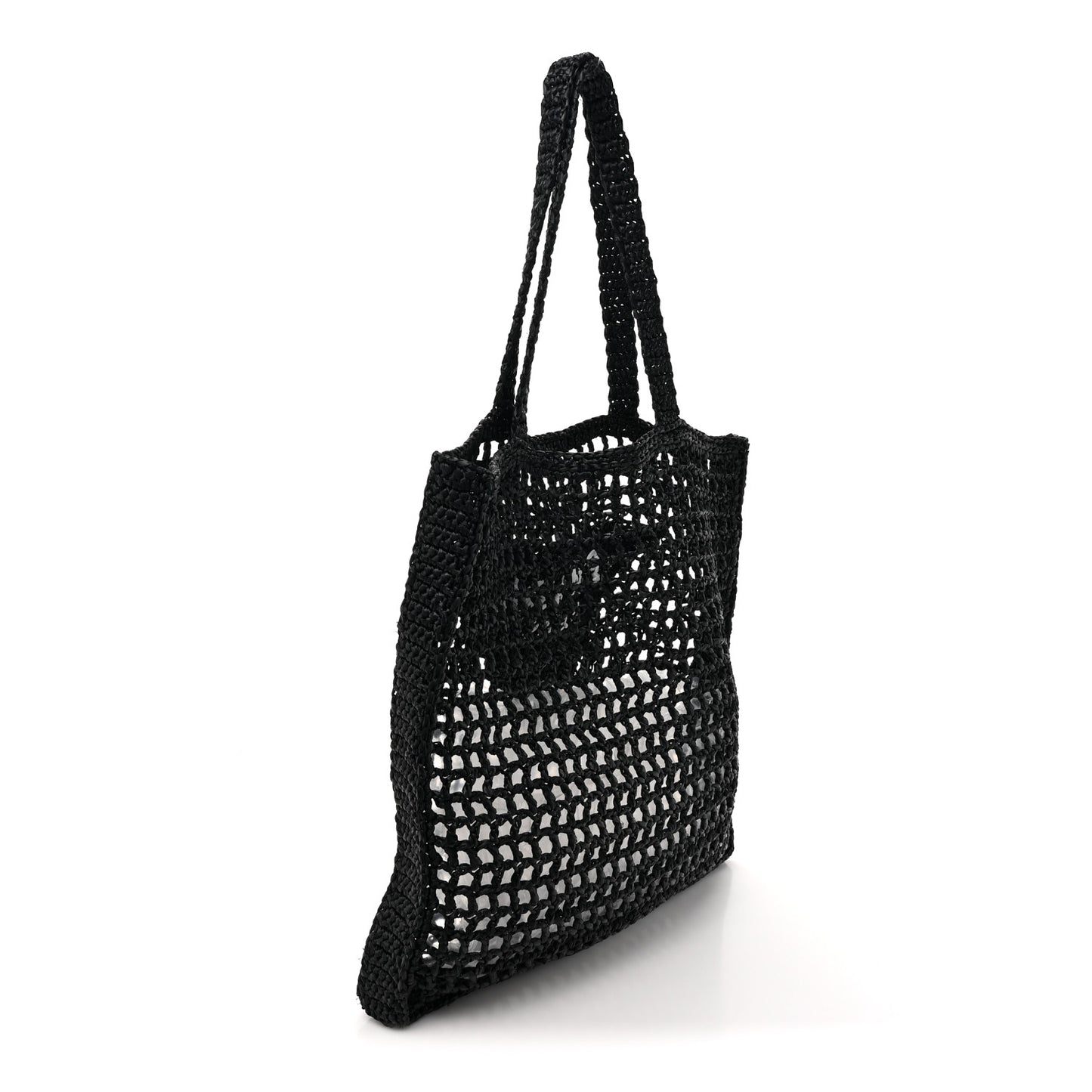 Yarn Raffia Effect Crochet Logo Embroidered Tote Bag Black
