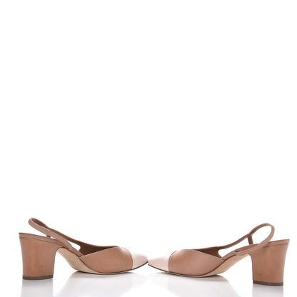 Chanel Calfskin Patent Cap Toe CC Slingback Sandals 39.5 Beige Pink 6 of 14