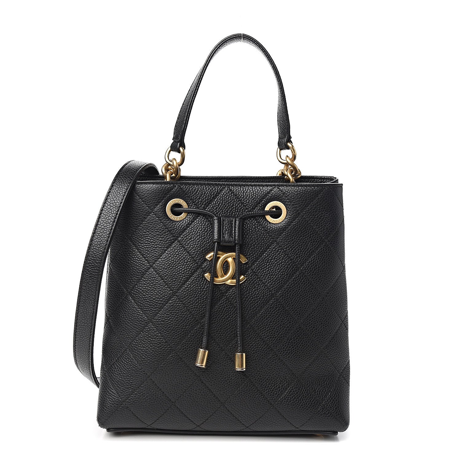 Chanel Grained Calfskin Stitched Small Drawstring Bag Black 1 of 11