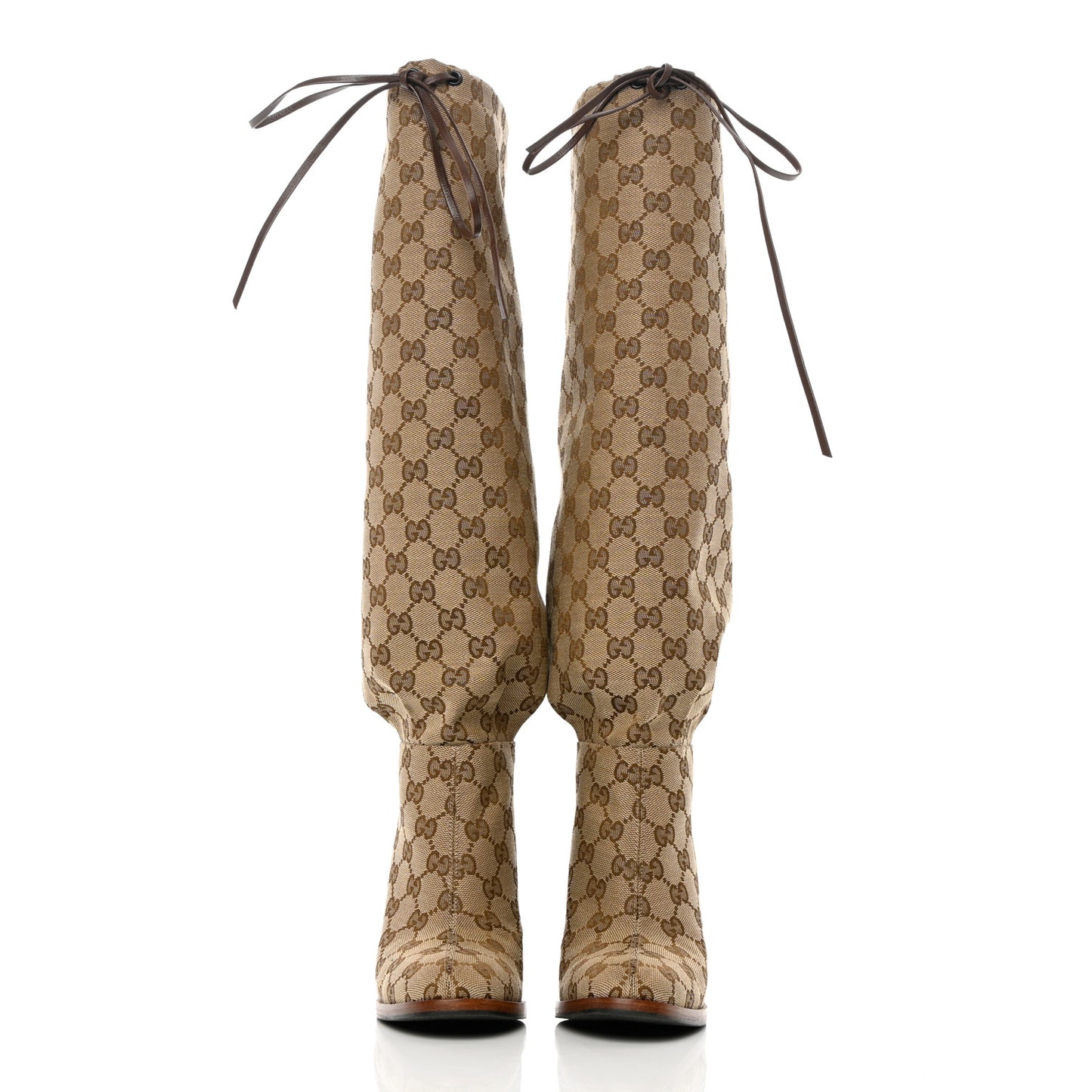 Monogram Lisa Mid Heel Boots 36 Beige Ebony