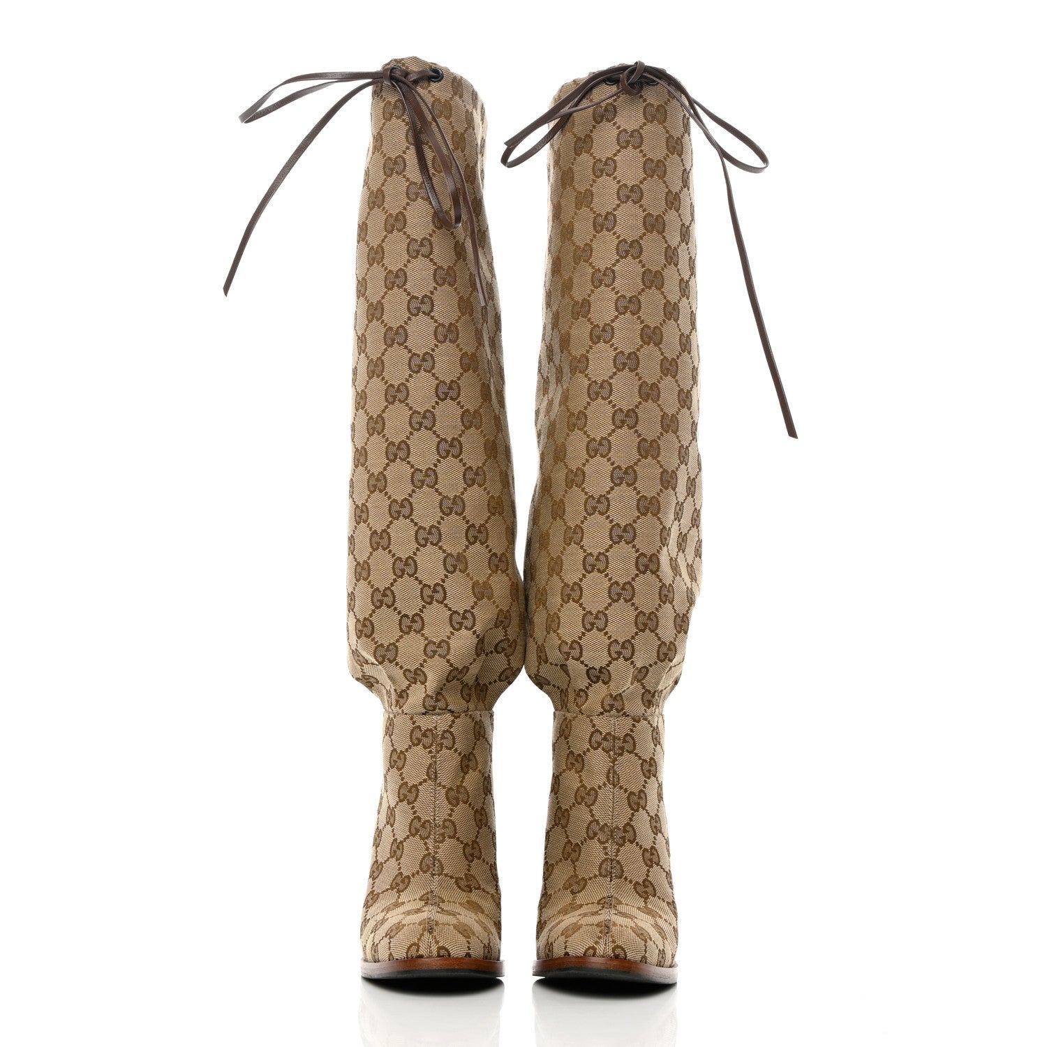 Gucci Monogram Lisa Mid Heel Boots 36 Beige Ebony 3 of 12