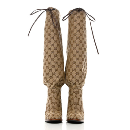 Gucci Monogram Lisa Mid Heel Boots 36 Beige Ebony 3 of 12
