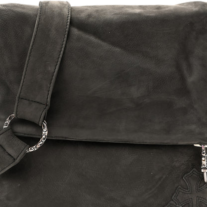 Chrome Hearts Suede Calfskin Zip Top Cross Patch Crossbody Bag Black Grey 7 of 9