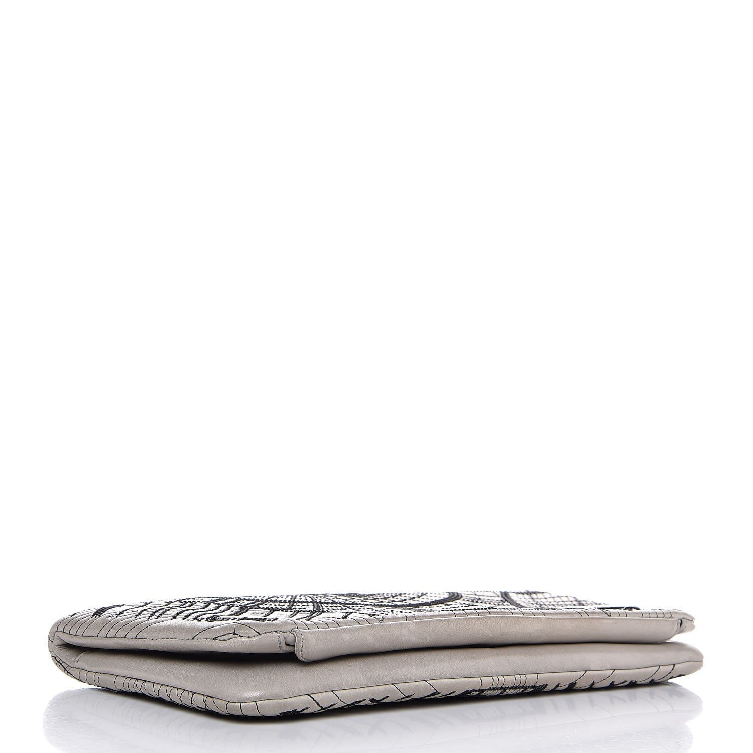 Chanel Calfskin Sequin Embellished Flap Clutch Grey Black 4 of 11