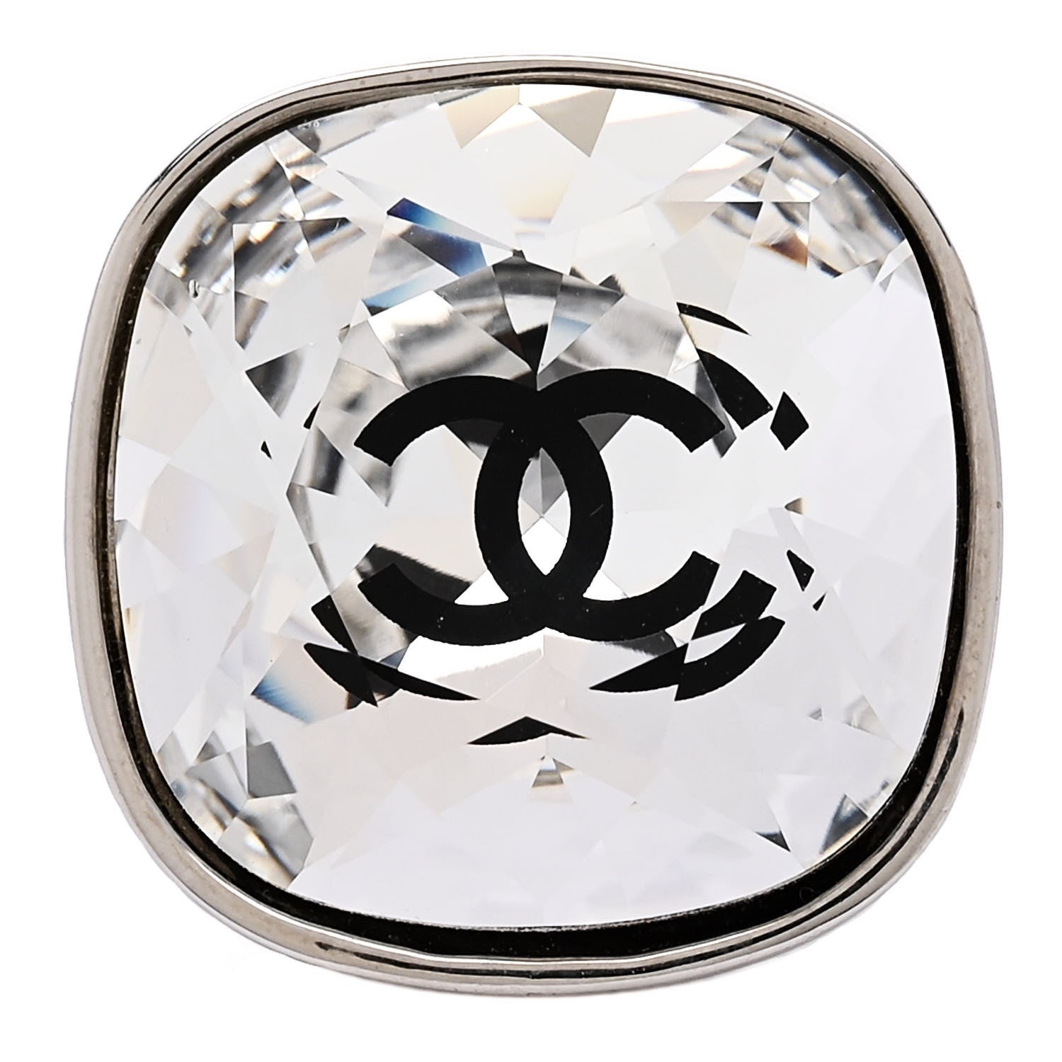 Chanel Crystal Square CC Ring 49 5 Silver 1 of 6