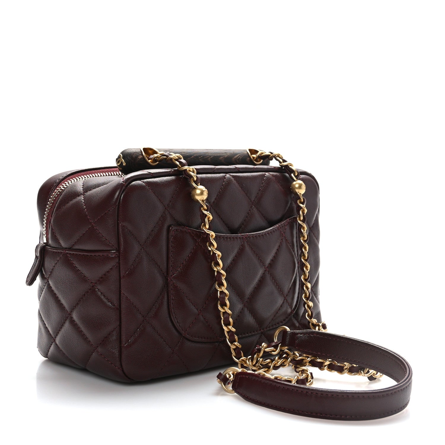 Chanel Lambskin Quilted Mini Wenge Wood Bowling Bag Burgundy 3 of 11