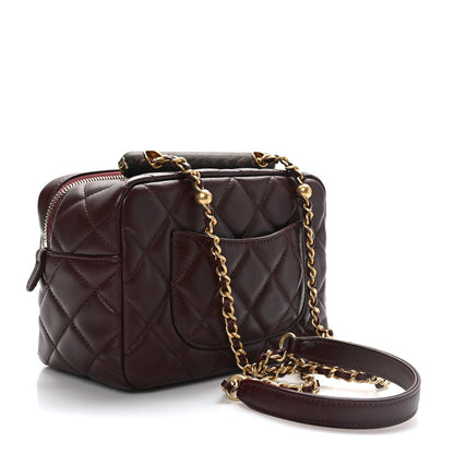 Chanel Lambskin Quilted Mini Wenge Wood Bowling Bag Burgundy 3 of 11