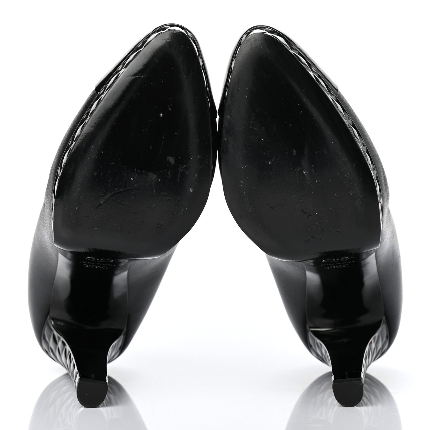 Lambskin Patent CC Cap Toe Platform Quilted Pumps 38.5 Black