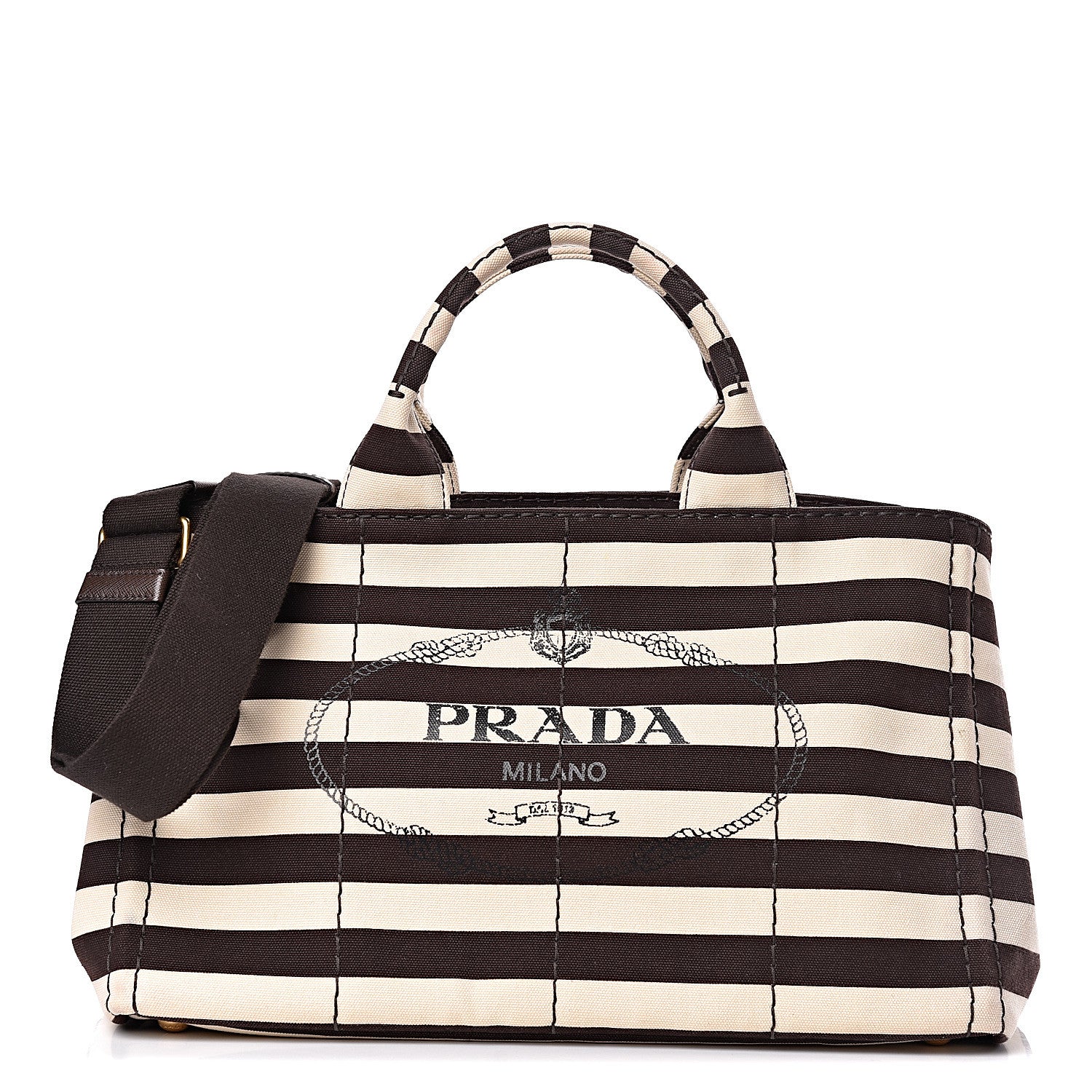 Prada Canapa Striped Logo Tote Tabacco 1 of 13