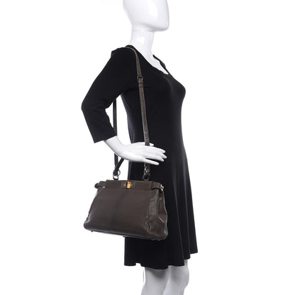 Fendi Goatskin Zucca Medium Peekaboo Iconic Satchel Grigio Tobacco Moro 2 of 12