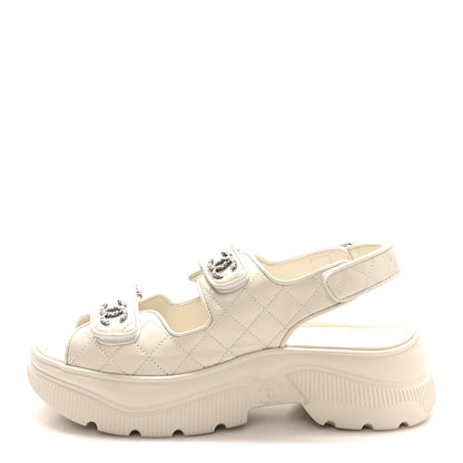 Chanel Shiny Calfskin Chain CC Velcro Dad Platform Sandals 39 White 1 of 9