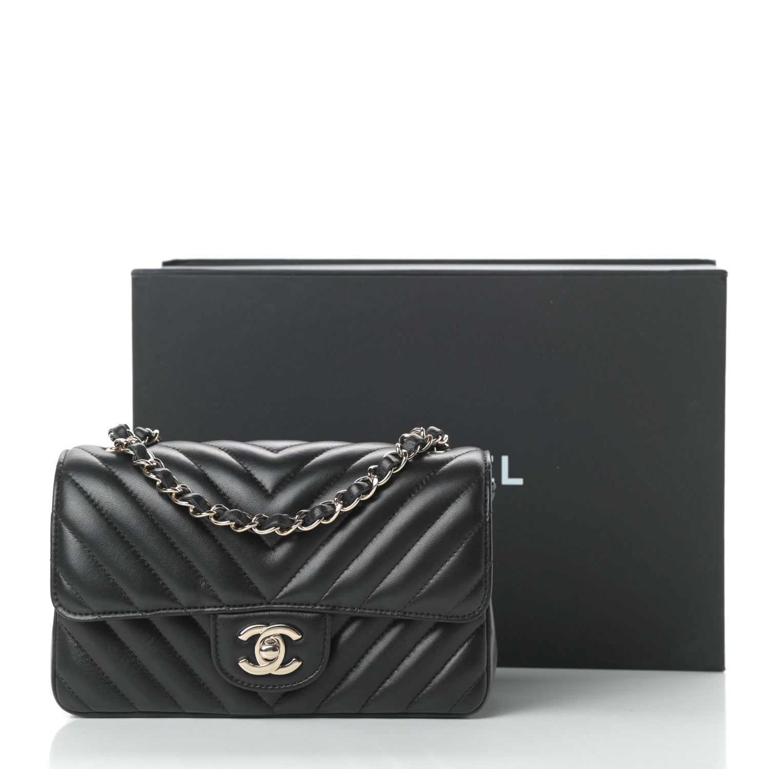 Chanel Lambskin Chevron Quilted Mini Rectangular Flap Black 14 of 14