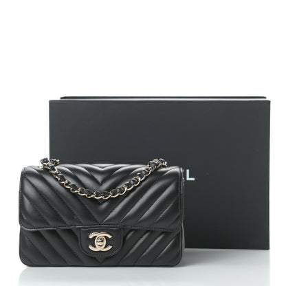Chanel Lambskin Chevron Quilted Mini Rectangular Flap Black 14 of 14