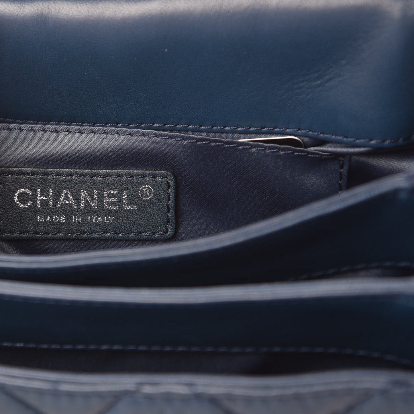 Lambskin Quilted Accordion Flap Dark Blue