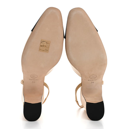 Chanel Goatskin Grosgrain Cap Toe CC Slingback Pumps 39 Beige Black 6 of 9